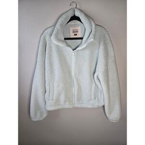American Eagle Sherpa Jacket Medium Cropped‎ Zip Blue Cozy Soft Girl Aesthetic
